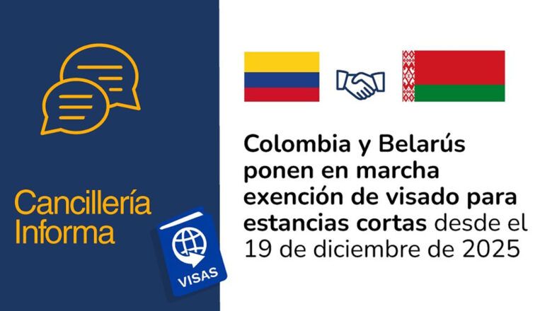 Entra en vigor acuerdo de exención de visado entre Colombia y Belarús