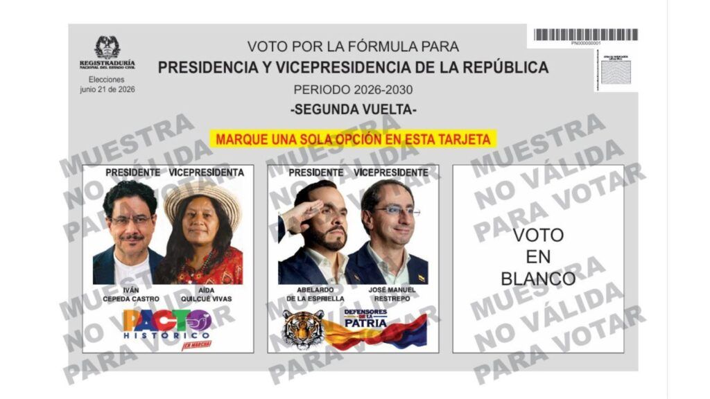 Registraduría revela tarjeta electoral para segunda vuelta presidencial del 21 de junio